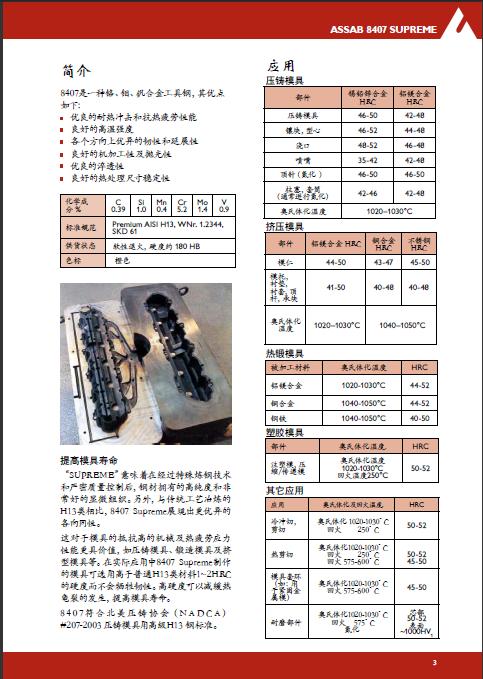 8407_ASSAB8407|瑞典一勝百進(jìn)口8407高壽命壓鑄模具鋼